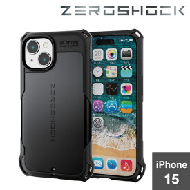 iPhone 15 用 ケース ハイブリッド カバー 衝撃吸収 カメラレンズ保護設計 フィルム付 ZEROSHOCK ブラック