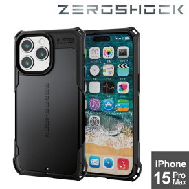 iPhone 15 Pro Max 用 ケース ハイブリッド カバー 衝撃吸収 カメラレンズ保護設計 フィルム付 ZEROSHOCK ブラック