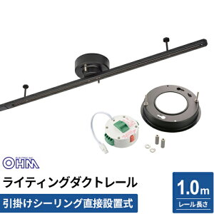 オーム電機 ライティングダクトレール 引掛けシーリング直接設置式 1m ブラック ORL-C100AK