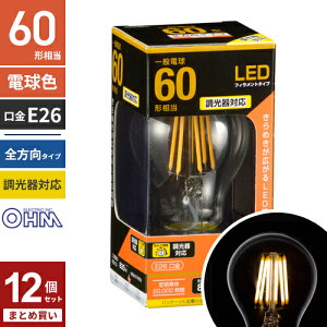 �܂Ƃߔ��� �I�[���d�@ LED�t�B�������g�d�� ��ʓd���` ����E26 60W�`���� ������Ή� �N���A �d���F �S���� LDA6L/D C6 12�Z�b�g