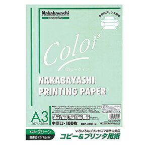 ナカバヤシ コピー&プリンタ用紙 カラータイプ A3 100枚入 HCP-3101-G