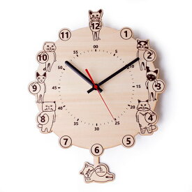 【送料無料】ヤマト工芸 CATS clock キャッツクロック 振り子時計 ナチュラル YK18-003 時計 数字 掛け時計 壁掛け 猫 ねこ 子供部屋 天然木 木製 ウッド 木 日本製