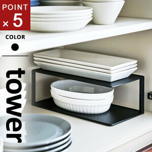 山崎実業 長皿収納ラック2段 タワー tower ブラック 5642