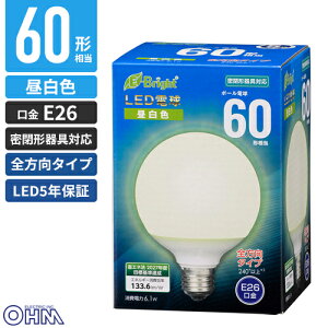 �I�[���d�@ 5�N�ۏ� LED�d�� �{�[���d���` E26 60�` �����F �S���� LDG6N-G AG24