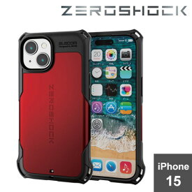 iPhone 15 用 ケース ハイブリッド カバー 衝撃吸収 カメラレンズ保護設計 フィルム付 ZEROSHOCK レッド