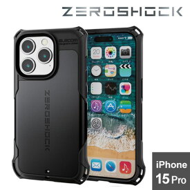 iPhone 15 Pro 用 ケース ハイブリッド カバー 衝撃吸収 カメラレンズ保護設計 フィルム付 ZEROSHOCK ブラック