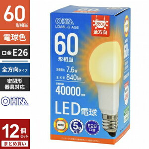 �܂Ƃߔ��� �I�[���d�@ 5�N�ۏ� LED�d�� E26 60�`���� �S���� �d���F LDA8L-G AG6 12�Z�b�g