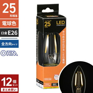 �܂Ƃߔ��� �I�[���d�@ LED�t�B�������g�d�� �V�����f���A�` ����E26 25W���� �N���A �d���F �S���� LDC2L C6 12�Z�b�g