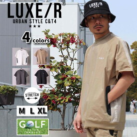 ゴルフウェア Tシャツ メンズ レディース 半袖 ラグジュゴルフ LUXE/R GOLF ストレッチ ブロード ロゴ プリント ゆったりサイズ 2024 夏