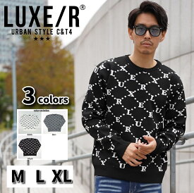 セーター ニット メンズ レディース 男女兼用 モノグラム ジャガード ロゴ LUXE/R ラグジュ 丸首 ラグジュアリー スポーツ M L XL ゴルフ