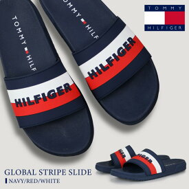 トミーヒルフィガー TOMMY HILFIGER サンダル ジュニア企画サイズ グローバル ストライプ スライド ネイビー ロゴ ビーチサンダル スポーツサンダル つっかけ