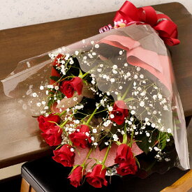 誕生日 フラワーギフト LOVE ROSE 赤バラとかすみ草の花束 クリスマス バレンタインにも！