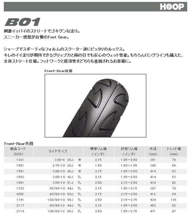楽天市場】BRIDGESTONE ブリヂストン HOOP B01 【100/90-10 56J TL 