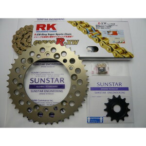 SUNSTAR サンスター フロント・リアスプロケット&チェーン・カシメジョイントセット WR250R YAMAHA ヤマハ スプロケット・チェーンセット 駆動系 チェーン銘柄:RK製GV520XRE(ゴールドチェーン)