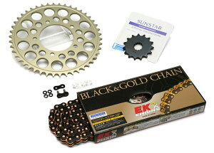 SUNSTAR サンスター フロント・リアスプロケット&チェーン・カシメジョイントセット 250TR KAWASAKI カワサキ スプロケット・チェーンセット 駆動系 チェーン銘柄:EK製BKGP520SRX2(ブラックチェ