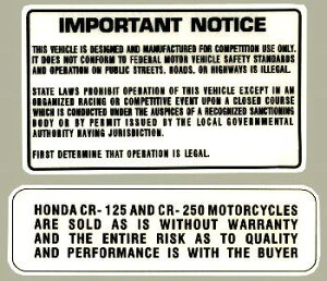 HollyEquip �z�[���[�G�N�C�b�v 1976-78 Honda CR125 1976-77 CR250 Elsinore Warning�f�J�[�� �X�e�b�J�[�E�f�J�[�� �O��