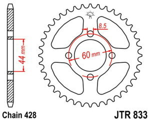 JT SPROCKETS JT�X�v���P�b�g Steel Standard Rear Sprocket 833 - 428 TT-R125 DT50 LC DE YAMAHA ���}�n �h���u���X�v���P�b�g�E���A�X�v���P�b�g �쓮�n