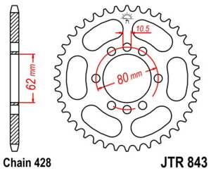 JT SPROCKETS JT�X�v���P�b�g Steel Standard Rear Sprocket 843 - 428 DT125 LC2�A LC3 XT125 France�d�l YAMAHA ���}�n �h���u���X�v���P�b�g�E���A�X�v���P�b�g �쓮�n