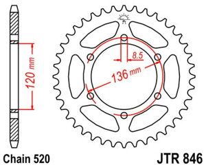 JT SPROCKETS JT�X�v���P�b�g Steel Standard Rear Sprocket 846 - 520 FZR 400 RR SRX 600 TZR 250 YAMAHA ���}�n �h���u���X�v���P�b�g�E���A�X�v���P�b�g �쓮�n