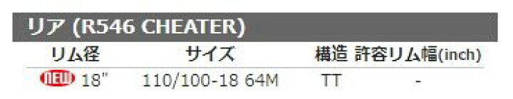 楽天市場】SHINKO シンコー 546 CHEATER 【110/100-18 64M TT 