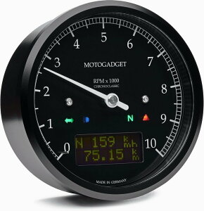 Motogadget ���g�K�W�F�b�g Chronoclassic Speedo (Green Lcd) Black | 2004079 ���@�\�^�R�E�X�s�[�h�f�W�^�����[�^�[ ���[�^�[�E�C���W�P�[�^�[�֌W �d���n