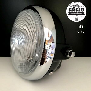 GAGIO MOTOR PARTS �K�W�I���[�^�[�p�[�c Head Lamp Round Shape VICTOR Size 7 Inch Black Color. �w�b�h���C�g ���Η� �d���n