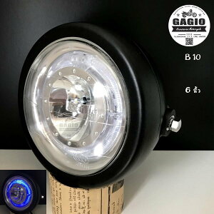 GAGIO MOTOR PARTS �K�W�I���[�^�[�p�[�c Round LED headlamp with blue ring lights�C size 6 inches. �w�b�h���C�g ���Η� �d���n