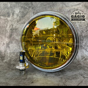 GAGIO MOTOR PARTS �K�W�I���[�^�[�p�[�c VICTOR round headlight�C size 8 inches�C yellow lens�C plus LED bulbs �w�b�h���C�g ���Η� �d���n