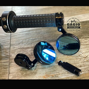 GAGIO MOTOR PARTS �K�W�I���[�^�[�p�[�c The macaron CNC Bar end black mirrors and round-type�C adjustable left right �o�[�G���h�~���[ �n���h��