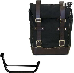 UNIT GARAGE ���j�b�g�K���[�W Unit Garage Side Pannier Canvas + Right Subframe Guzzi V85 TT�C Black/Brown | U001+2251DX-Black-Brown �T�C�h�o�b�O �ԑ̗p�o�b�O�E�P�[�X