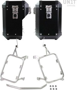 UNIT GARAGE ���j�b�g�K���[�W Unit Garage Pair of aluminium Panniers Atlas 47L+41L with Subframes R1200GS LC - R1250GS & ADV�C Black + Silver Frames | AL2C_BL+1927-Black-Panniers+SilverFrames �p�j�A�P�[�X �ԑ̗p�o�b�O�E�P�[�X