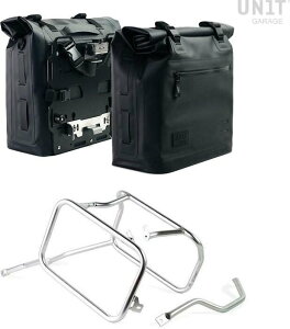 UNIT GARAGE ���j�b�g�K���[�W Unit Garage Two Khali side panniers in TPU 35L - 45L + Pair of aluminium plates with Triumph Street Scrambler�C Black Panniers Silver Frames | 2xUG002+AL0C+3143-Black-Panniers+Silver-Frames �T�C�h�o�b�O �ԑ̗p