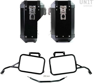 UNIT GARAGE ���j�b�g�K���[�W Unit Garage Two Khali side panniers in TPU 35L - 45L + Pair of aluminium plates with Aprilia Tuareg 660 frame�C Black Panniers Silver Frames | 2xUG002+AL0C+3604-Black-Panniers+Silver-Frames �T�C�h�o�b�O �ԑ̗p