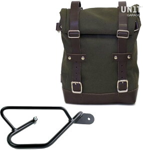 UNIT GARAGE ���j�b�g�K���[�W Unit Garage Side Pannier Canvas + Right Subframe Guzzi V9 Bobber�C Green/Brown | U001+2250DX-Green-Brown �T�C�h�o�b�O �ԑ̗p�o�b�O�E�P�[�X