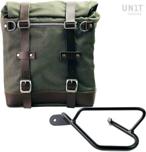 UNIT GARAGE ���j�b�g�K���[�W Unit Garage Canvas Side Pannier Scram 22L-30L + Left Subframe Guzzi V9 Bobber�C Green/Brown | U201+2250SX-Green-Brown �T�C�h�o�b�O �ԑ̗p�o�b�O�E�P�[�X