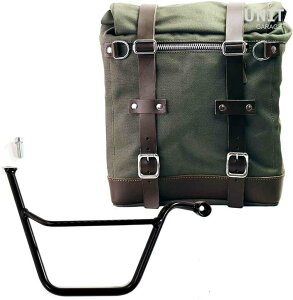 UNIT GARAGE ���j�b�g�K���[�W Unit Garage Canvas Side Pannier Scram 22L-30L + Right Subframe Triumph T100 Bonneville (2001-2016)�C Green/Brown | U201+1005DX-Green-Brown �T�C�h�o�b�O �ԑ̗p�o�b�O�E�P�[�X