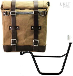 UNIT GARAGE ���j�b�g�K���[�W Unit Garage Canvas Side Pannier Scram 22L-30L + Left Subframe Triumph Bonneville T100 (2001-2016)�C Beige/Brown | U201+1005SX-Beige-Brown �T�C�h�o�b�O �ԑ̗p�o�b�O�E�P�[�X