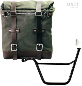 UNIT GARAGE ���j�b�g�K���[�W Unit Garage Canvas Side Pannier Scram 22L-30L + Left Subframe Triumph Bonneville T100 (2001-2016)�C Green/Brown | U201+1005SX-Green-Brown �T�C�h�o�b�O �ԑ̗p�o�b�O�E�P�[�X