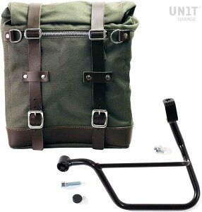 UNIT GARAGE ���j�b�g�K���[�W Unit Garage Canvas Side Pannier Scram 22L-30L + Left Subframe Triumph T100 (2017 until now)�C Green/Brown | U201+1011SX-Green-Brown �T�C�h�o�b�O �ԑ̗p�o�b�O�E�P�[�X