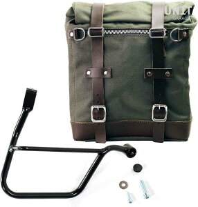UNIT GARAGE ���j�b�g�K���[�W Unit Garage Canvas Side Pannier Scram 22L-30L + Right Subframe Triumph Street 900 Series (2017 until now)�C Green/Brown | U201+1013DX-Green-Brown �T�C�h�o�b�O �ԑ̗p�o�b�O�E�P�[�X