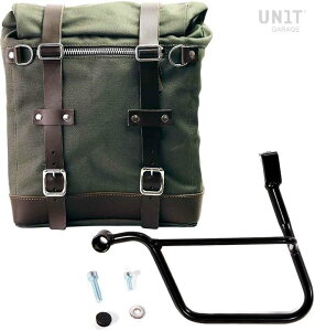 UNIT GARAGE ���j�b�g�K���[�W Unit Garage Canvas Side Pannier Scram 22L-30L + Left Subframe Triumph Street 900 Series (2017 until now)�C Green/Brown | U201+1013SX-Green-Brown �T�C�h�o�b�O �ԑ̗p�o�b�O�E�P�[�X