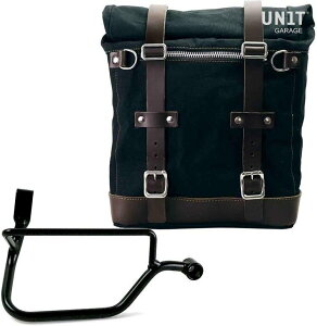 UNIT GARAGE ���j�b�g�K���[�W Unit Garage Canvas Side Pannier Scram 22L-30L + Right Subframe Triumph Street Twin 900 (2016 until now)�C Black/Brown | U201+1017DX-Black-Brown �T�C�h�o�b�O �ԑ̗p�o�b�O�E�P�[�X