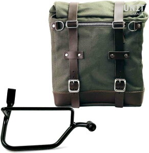 UNIT GARAGE ���j�b�g�K���[�W Unit Garage Canvas Side Pannier Scram 22L-30L + Right Subframe Triumph Street Twin 900 (2016 until now)�C Green/Brown | U201+1017DX-Green-Brown �T�C�h�o�b�O �ԑ̗p�o�b�O�E�P�[�X