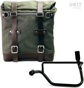 UNIT GARAGE ���j�b�g�K���[�W Unit Garage Canvas Side Pannier Scram 22L-30L + Left Subframe Triumph Street Twin 900 (2016 until now)�C Green/Brown | U201+1017SX-Green-Brown �T�C�h�o�b�O �ԑ̗p�o�b�O�E�P�[�X