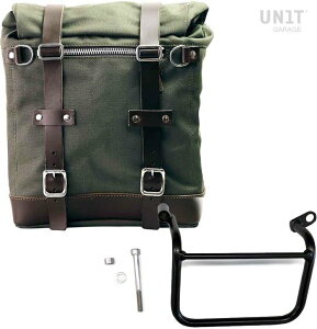UNIT GARAGE ���j�b�g�K���[�W Unit Garage Canvas Side Pannier Scram 22L-30L + Left Subframe Triumph Scrambler 1200 XC_XE (2019 until now)�C Green/Brown | U201+1019SX-Green-Brown �T�C�h�o�b�O �ԑ̗p�o�b�O�E�P�[�X