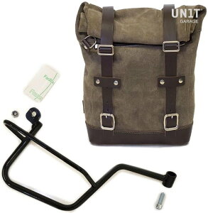 UNIT GARAGE ���j�b�g�K���[�W Unit Garage Waxed Suede Side Pannier + Right Subframe Guzzi V7�C MossGrey | U002+2213DX-MossGrey �T�C�h�o�b�O �ԑ̗p�o�b�O�E�P�[�X