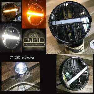 GAGIO MOTOR PARTS �K�W�I���[�^�[�p�[�c 7-inch LED Projector Headlights Smooth Surface with Center Parking Lights. �w�b�h���C�g ���Η� �d���n