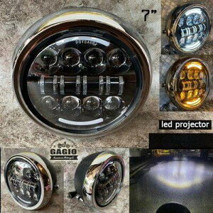 GAGIO MOTOR PARTS �K�W�I���[�^�[�p�[�c 7-inch corn-patterned LED projector headlight with central core black and silver housing �w�b�h���C�g ���Η� �d���n