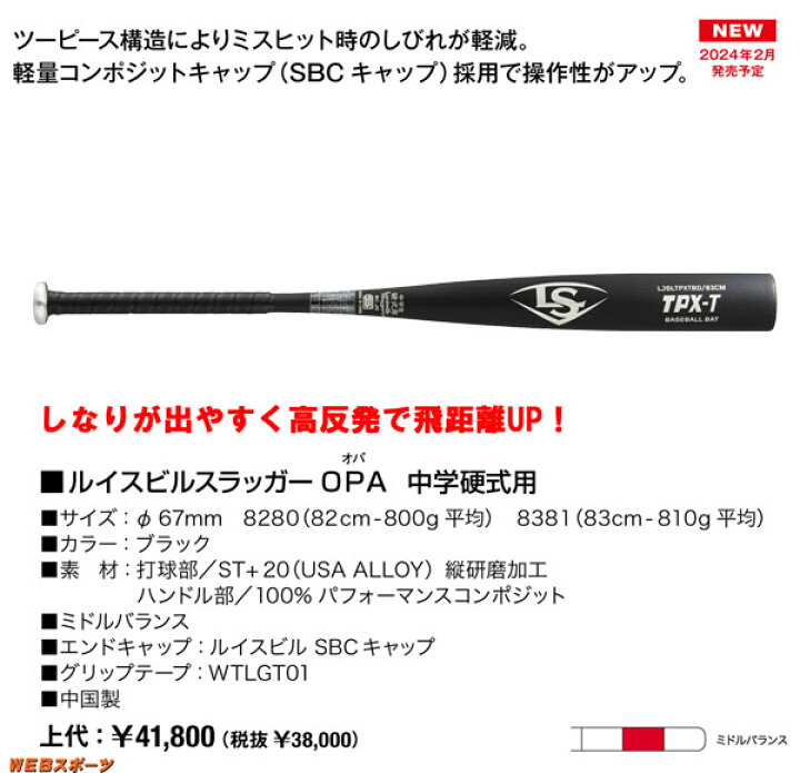 楽天市場】2024ルイスビルスラッガー OPA 中学硬式用バット LJSLOPAMBD 
