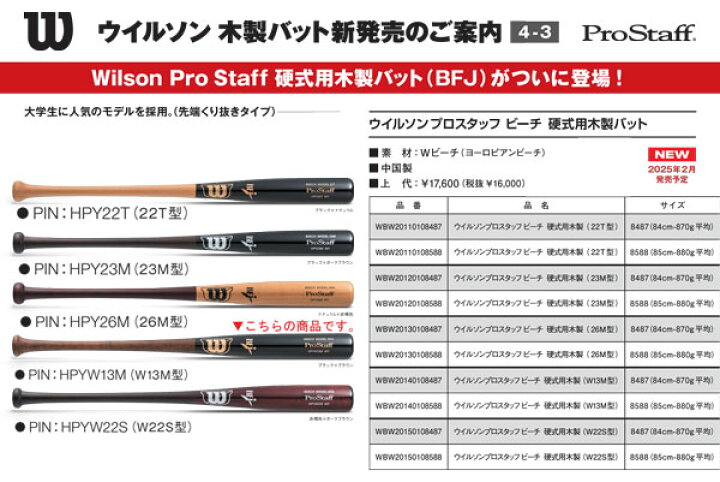 楽天市場】2025プロスタッフ ビーチ 硬式用木製バット (W13M型)Wilson 